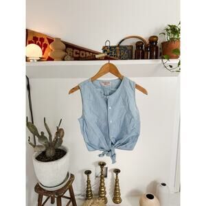 Vintage 90s Guess Jeans Tie Up Cotton Denim Blouse Small